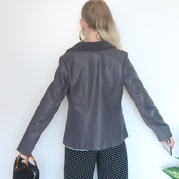 Alfani Gray Vegan Leather Jacket With Big Sherpa Collar - Picture 5 of 14
